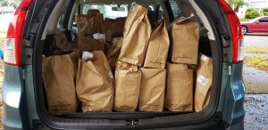 Grocery bags on their way to Harbor House