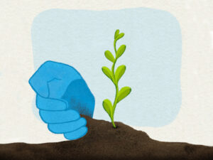 graphic of hand tending a plant